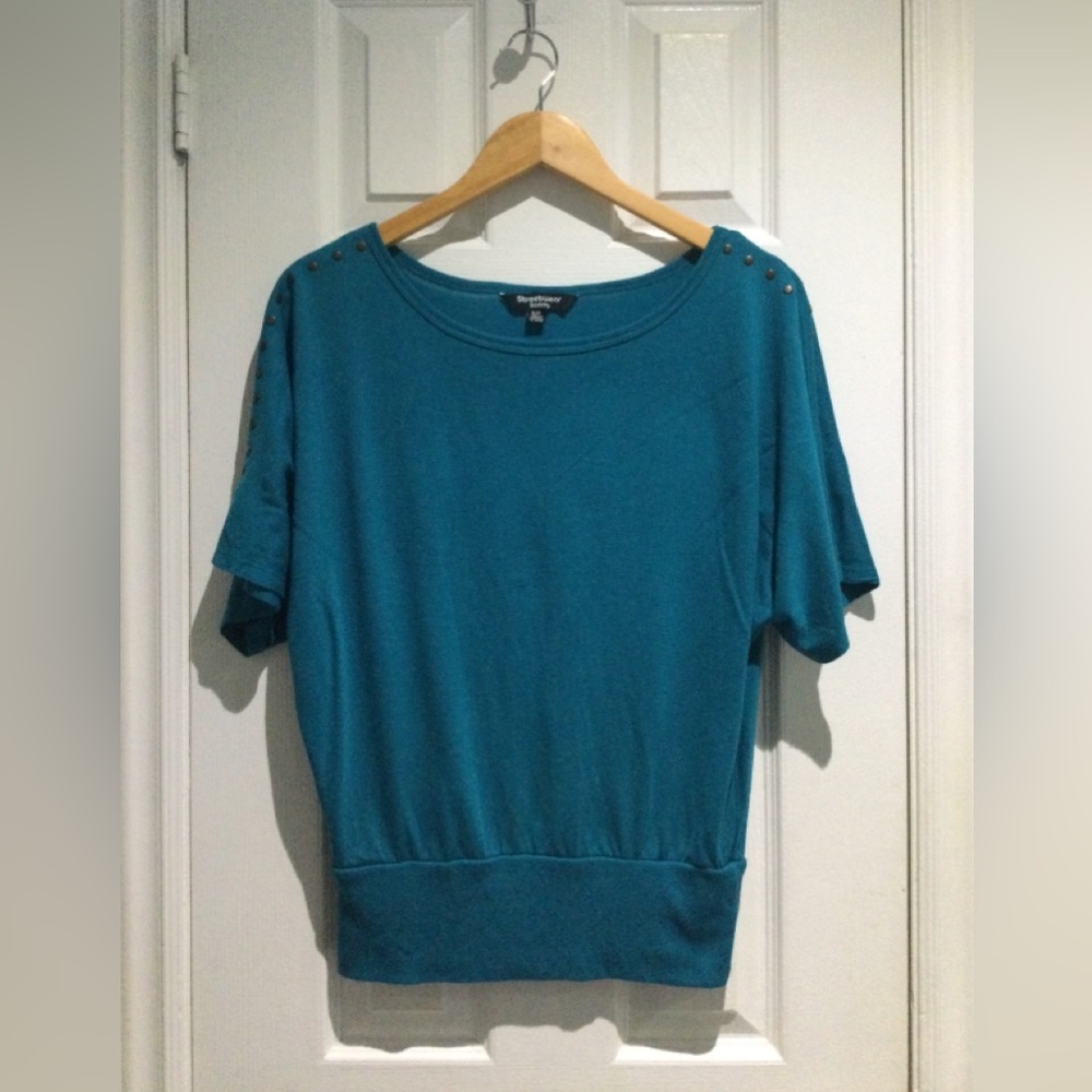 Streetwear Society Teal Short Sleeve Studded Top